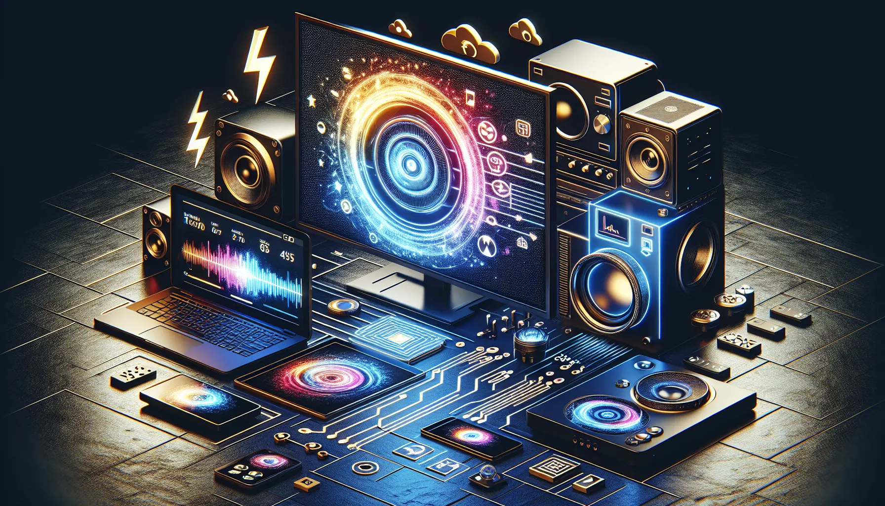 alt_text: Modern digital screen showing an .m3u8 playlist, surrounded by TV, laptop, streaming icons.