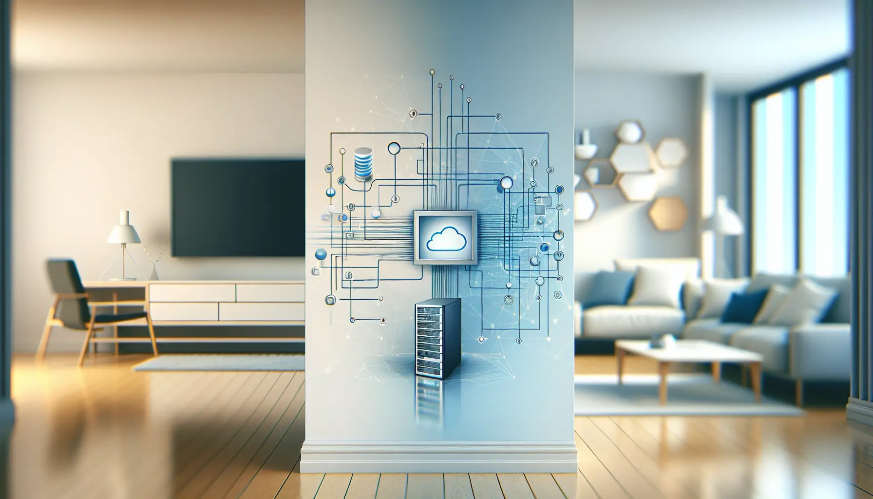 alt_text: A split-screen image showing a simplified network diagram with data streams flowing from a server to a smart TV and smartphone.