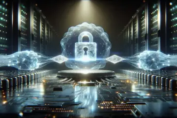 alt_text: A secure digital handshake between two glowing network nodes, with a shimmering authentication key floating between them.