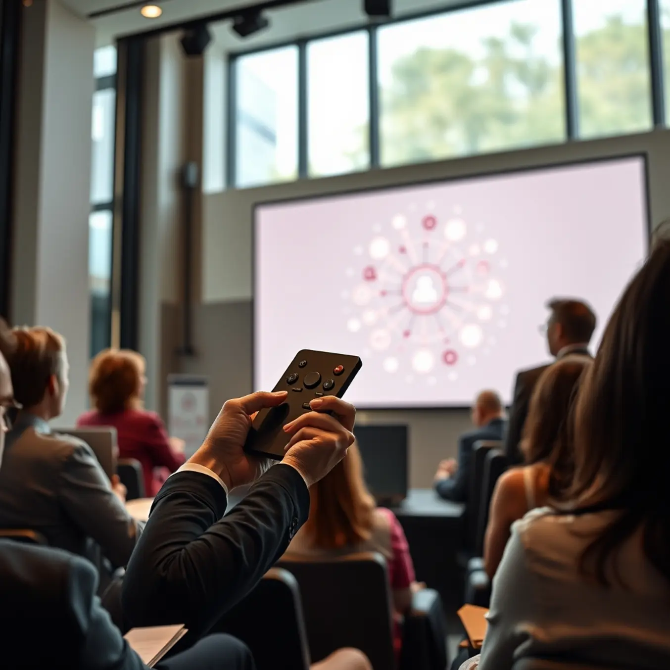 alt_text: A diverse expert panel presents a flourishing network diagram to an engaged audience, evoking tech sector stability and growth.