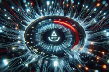 alt_text: A buffering icon on a screen with spiking network graphs and tangled cables, representing network congestion.