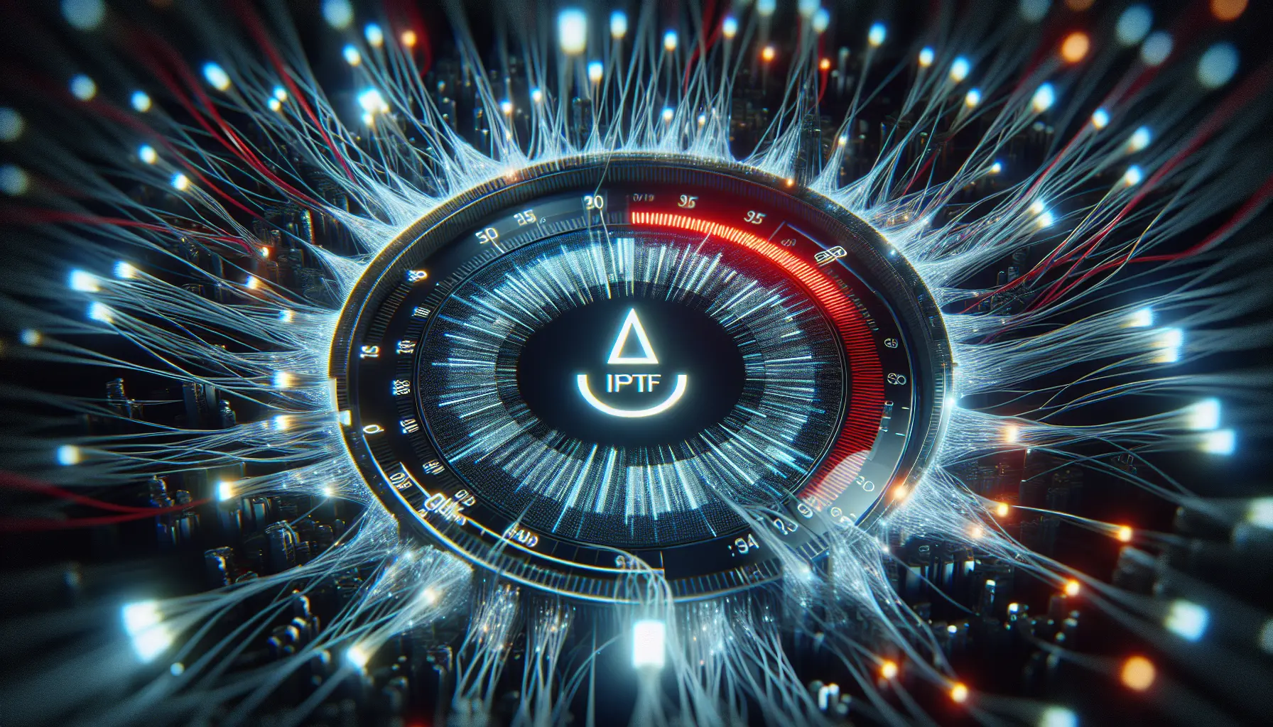 alt_text: A buffering icon on a screen with spiking network graphs and tangled cables, representing network congestion.